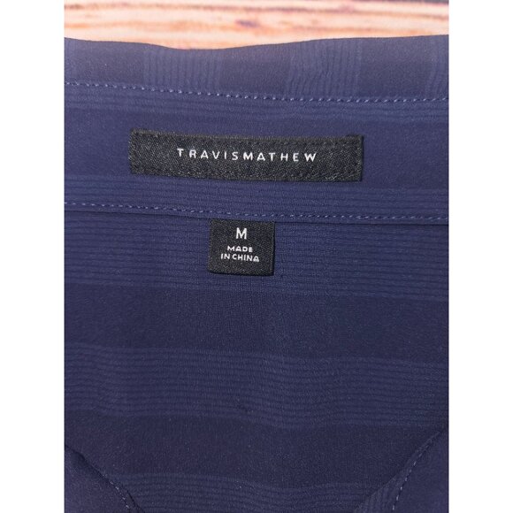 Travis Mathew Mens Navy Striped Polo Medium Nylon Blend - Picture 5 of 7